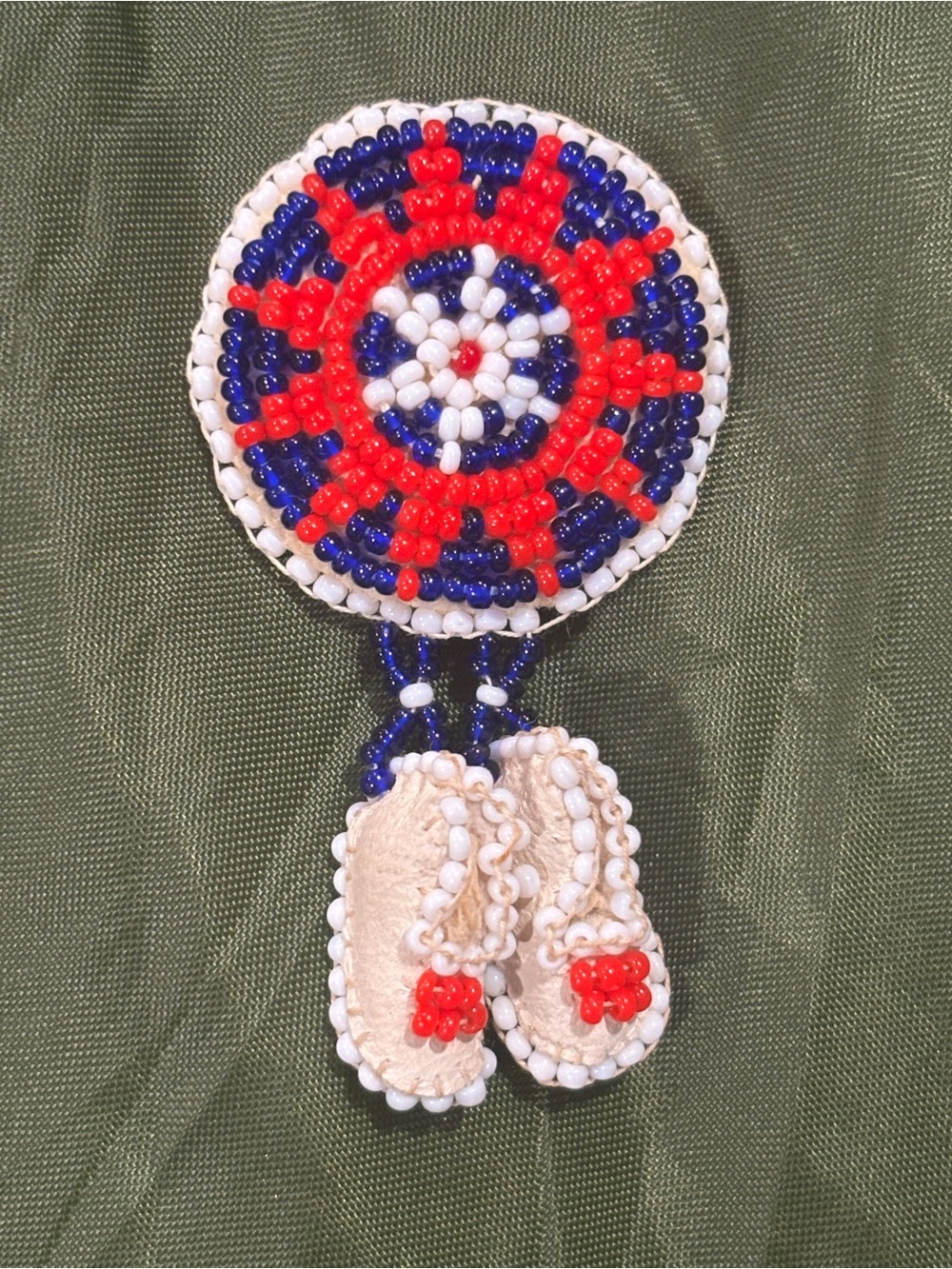 Beaded Southwestern Indigenous Pin with Tiny Beaded Sandal Charms